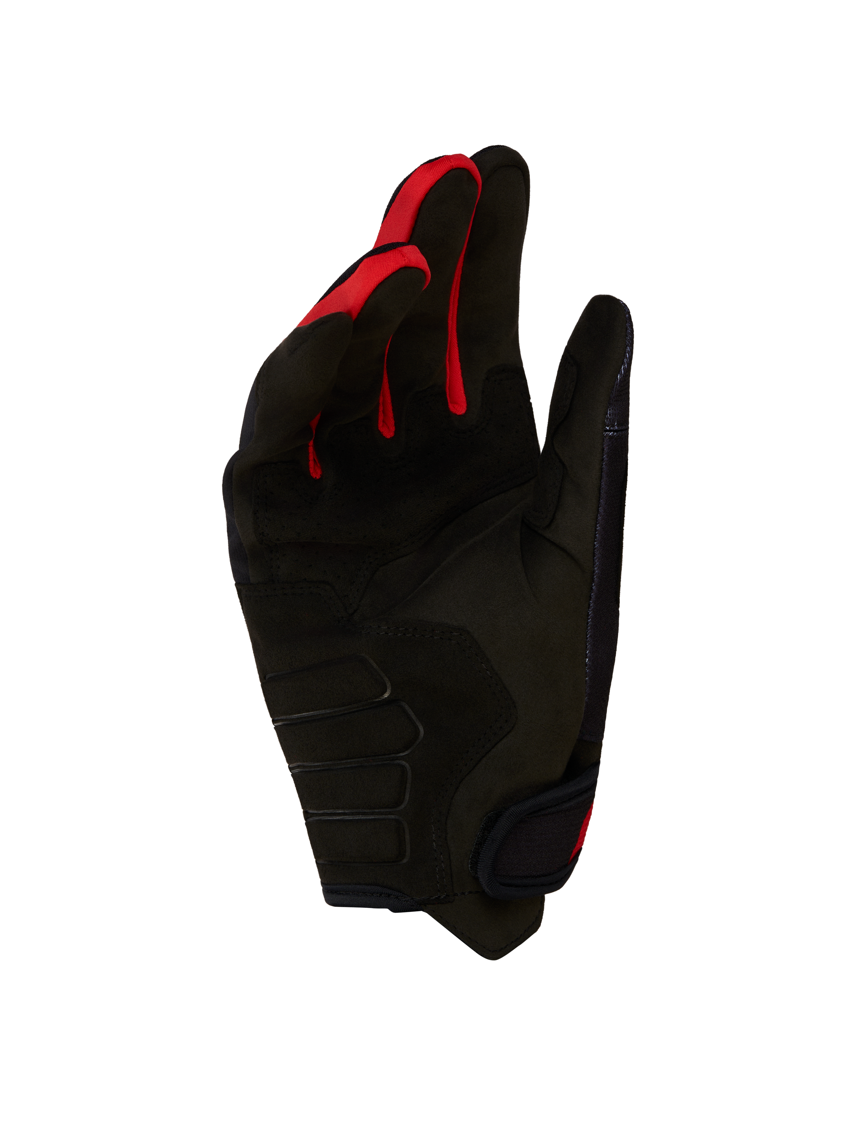 Guanti Techdura Alpinestars, guanti da moto off-road da uomo, neri e rossi, con palmo rinforzato in pelle scamosciata sintetica e imbottitura ergonomica.