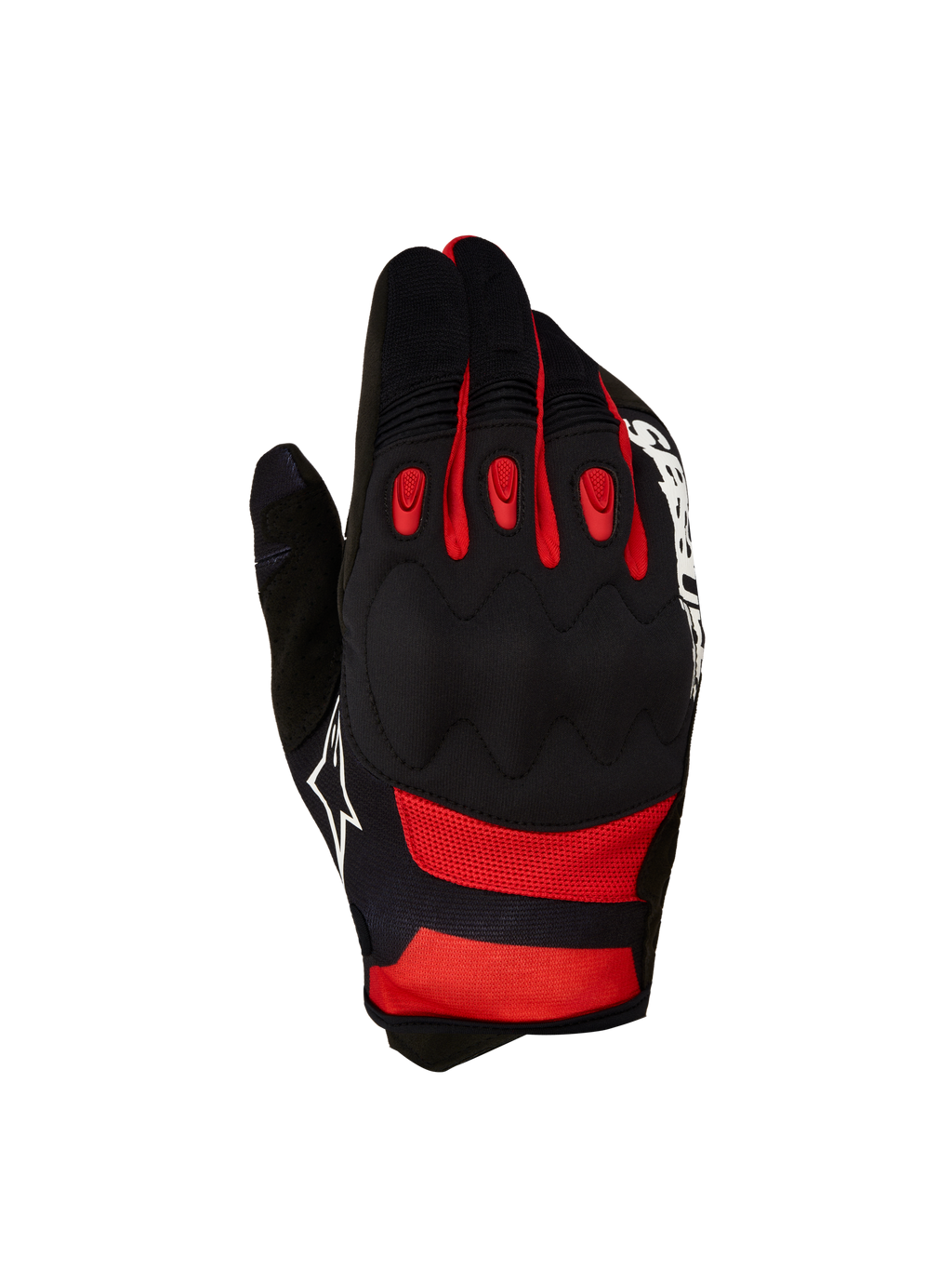 Alpinestars guanti Techdura, guanti motocross neri e rosso acceso, protezione nocche per enduro e trail, certificati CE