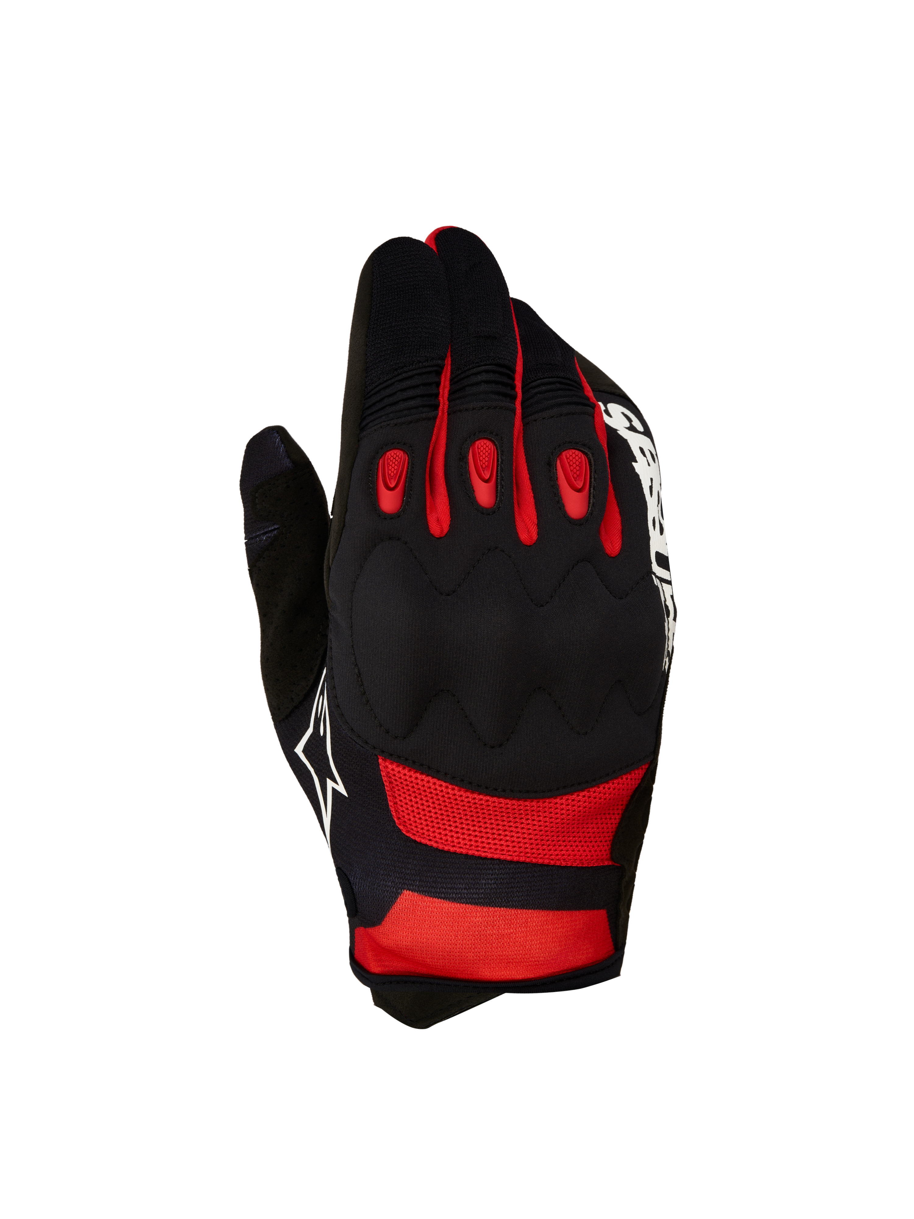 Alpinestars guanti Techdura, guanti motocross neri e rosso acceso, protezione nocche per enduro e trail, certificati CE