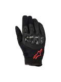 Alpinestars Megawatt V2 Gloves, guanti da motocross, nero e rosso fluo, con protezione nocche rigida effetto carbonio, pelle traforata per la ventilazione e logo a stella rosso, equipaggiamento resistente per il fuoristrada