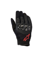 Alpinestars Megawatt V2 Gloves, guanti da motocross, nero e rosso fluo, con protezione nocche rigida effetto carbonio, pelle traforata per la ventilazione e logo a stella rosso, equipaggiamento resistente per il fuoristrada