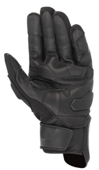 Guanti Alpinestars Booster V2, nero, vista del palmo del guanto da moto che mostra la resistente struttura in pelle, pannelli di rinforzo per la presa su palmo e pollice e cinturino regolabile sul polso.