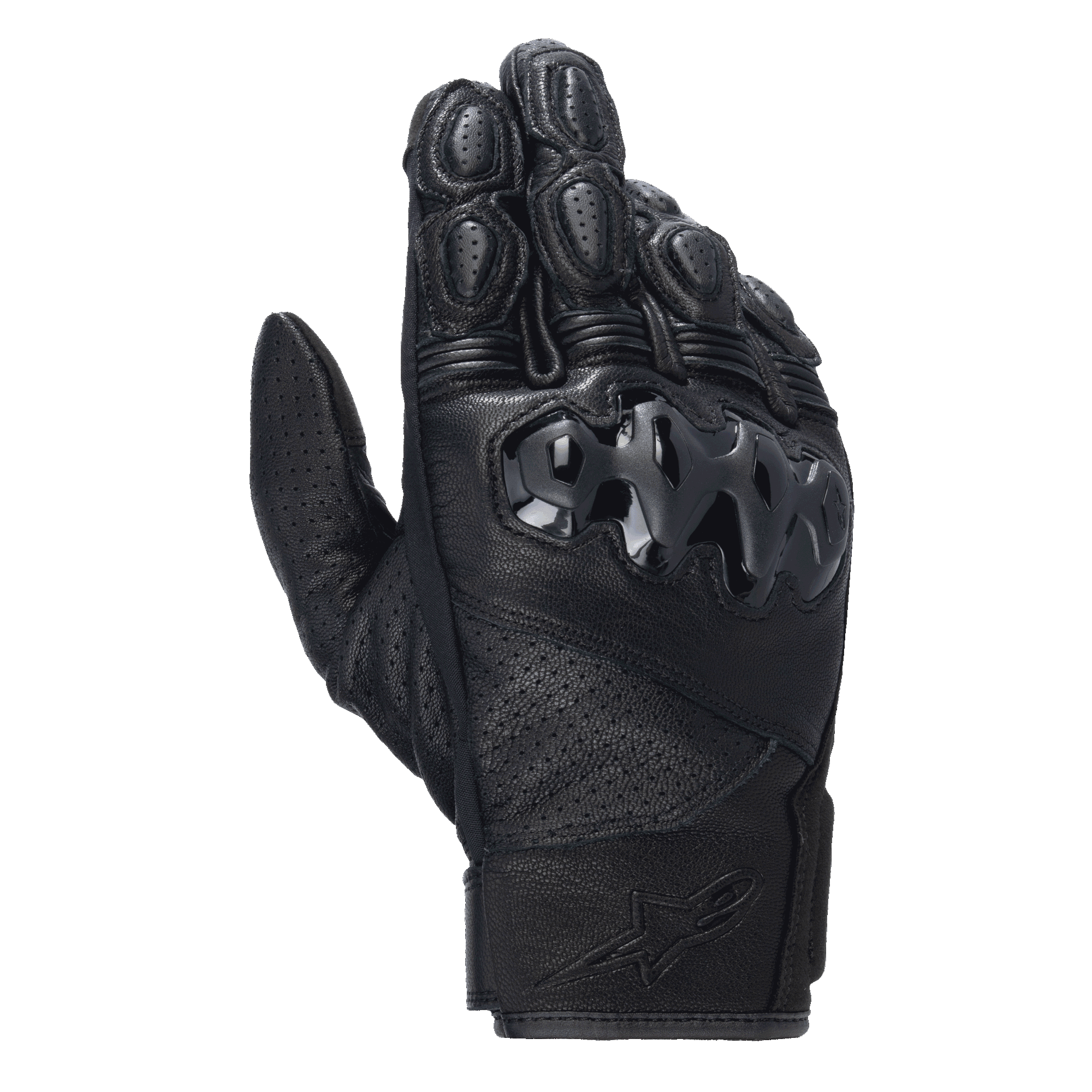 Alpinestars Celer V3, guanti da moto in pelle a polsino corto, neri, con protezione rigida per le nocche in PU e pannelli in pelle traforata, progettati per la guida urbana e su strada con logo impresso