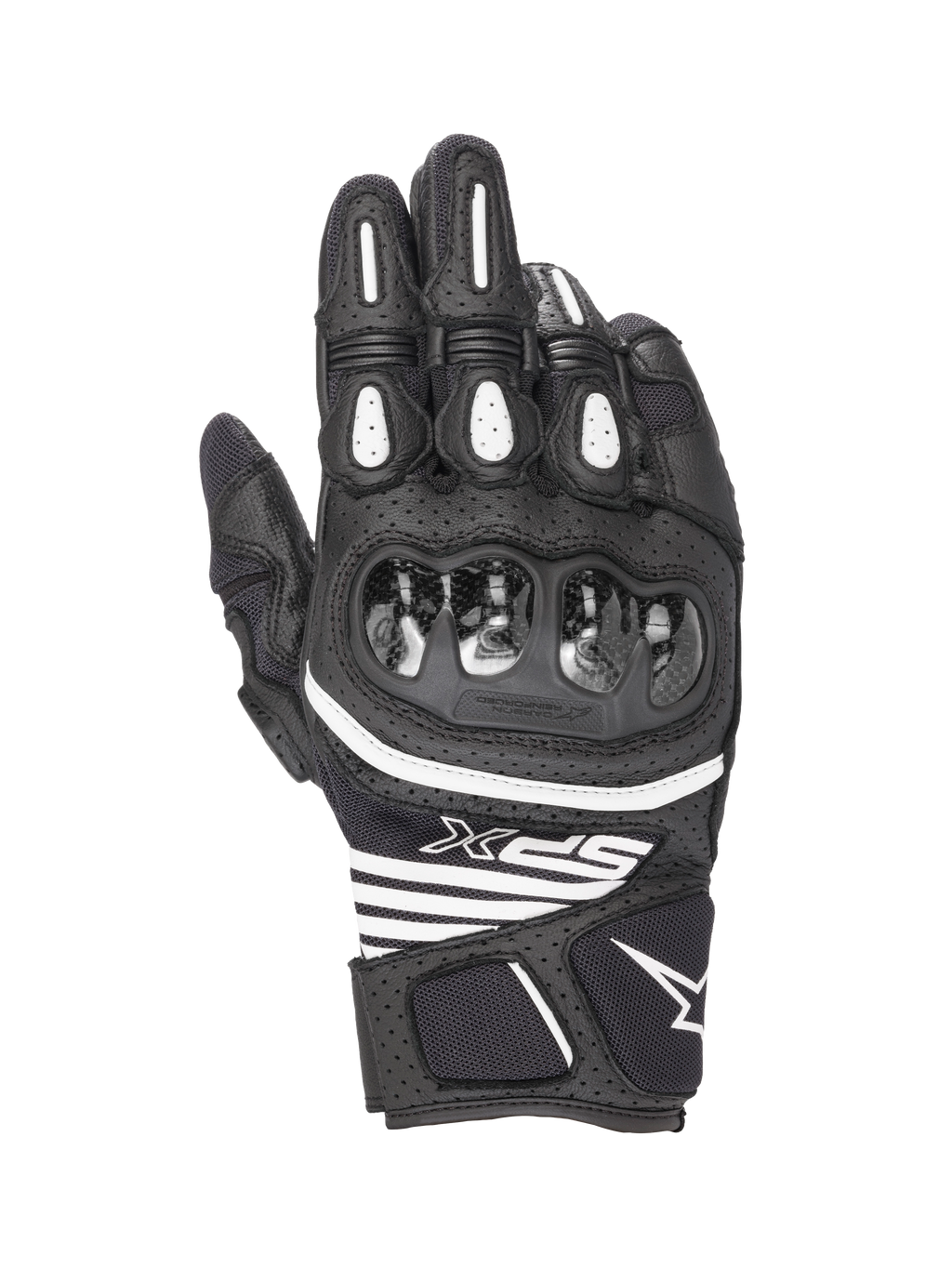 Alpinestars Guanti SPX AC V2, guanti da moto corti estivi da uomo, nero e bianco, certificati CE, struttura in pelle e rete con protezione rigida in carbonio sulle nocche