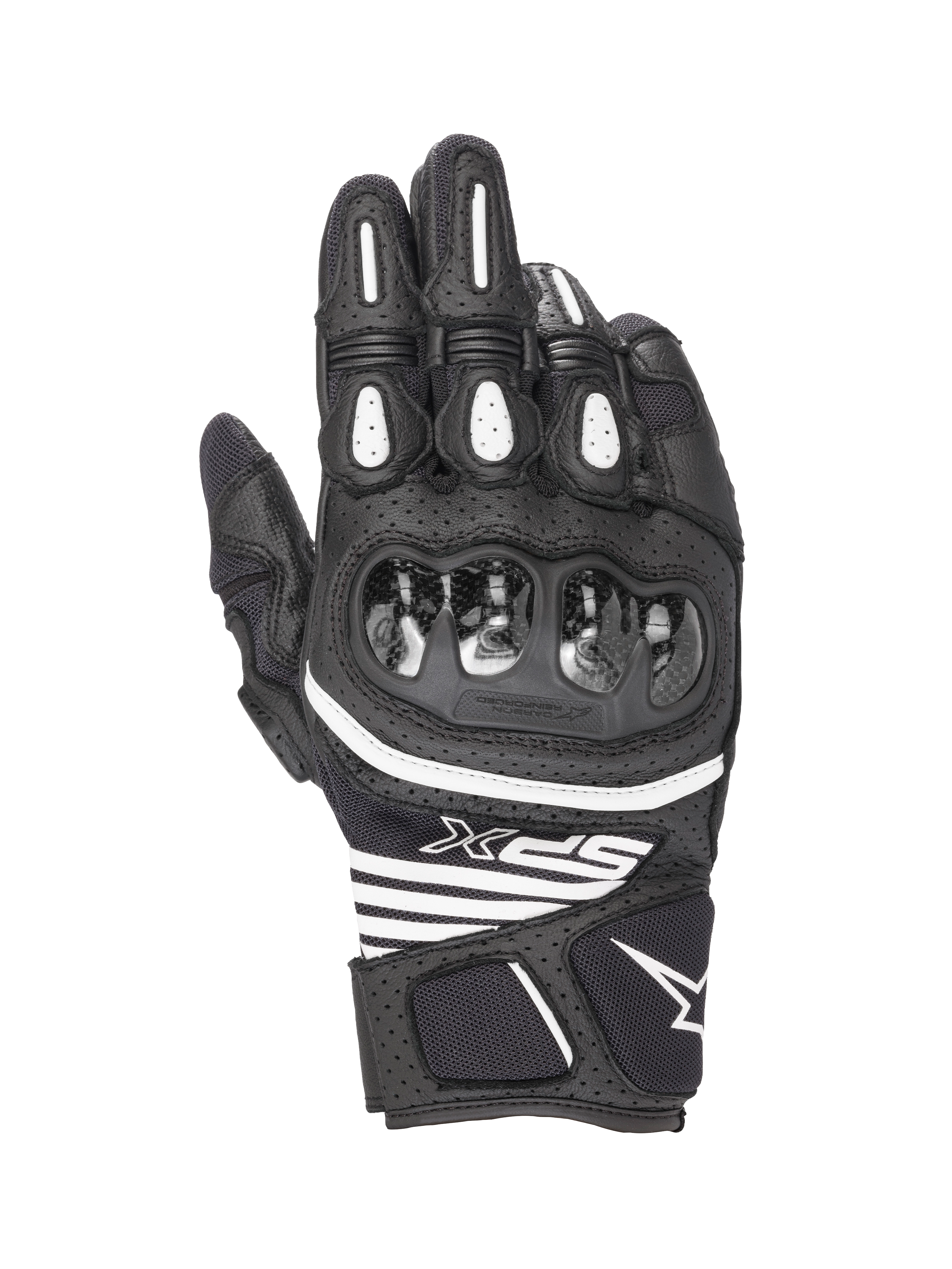 Alpinestars Guanti SPX AC V2, guanti da moto corti estivi da uomo, nero e bianco, certificati CE, struttura in pelle e rete con protezione rigida in carbonio sulle nocche