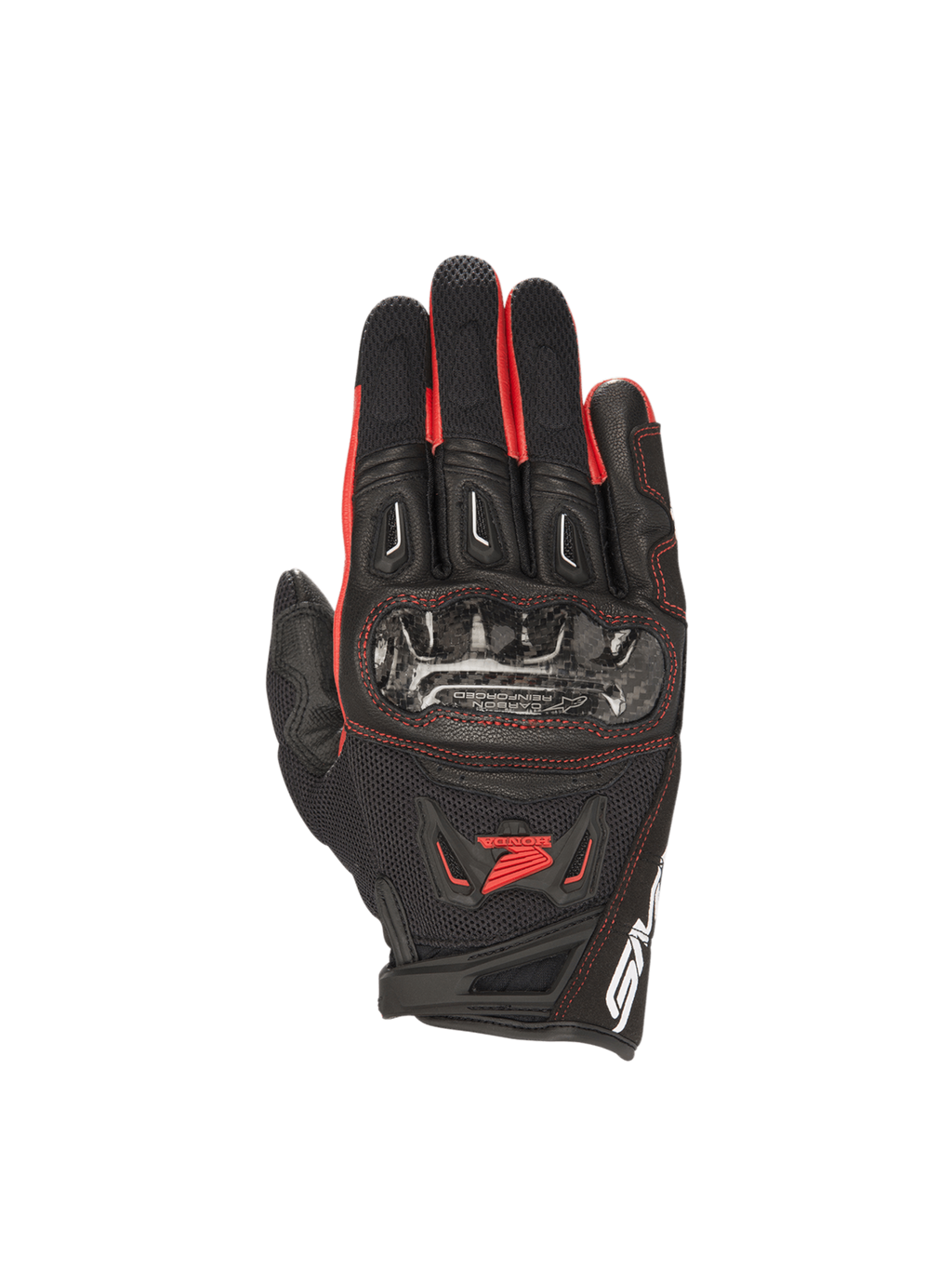 Alpinestars Guanti Honda SMX-2 Air Carbon V2, guanti da moto da uomo, neri e rossi, con protezioni per le nocche in carbonio e mesh 3D traspirante, ideali per uso stradale.