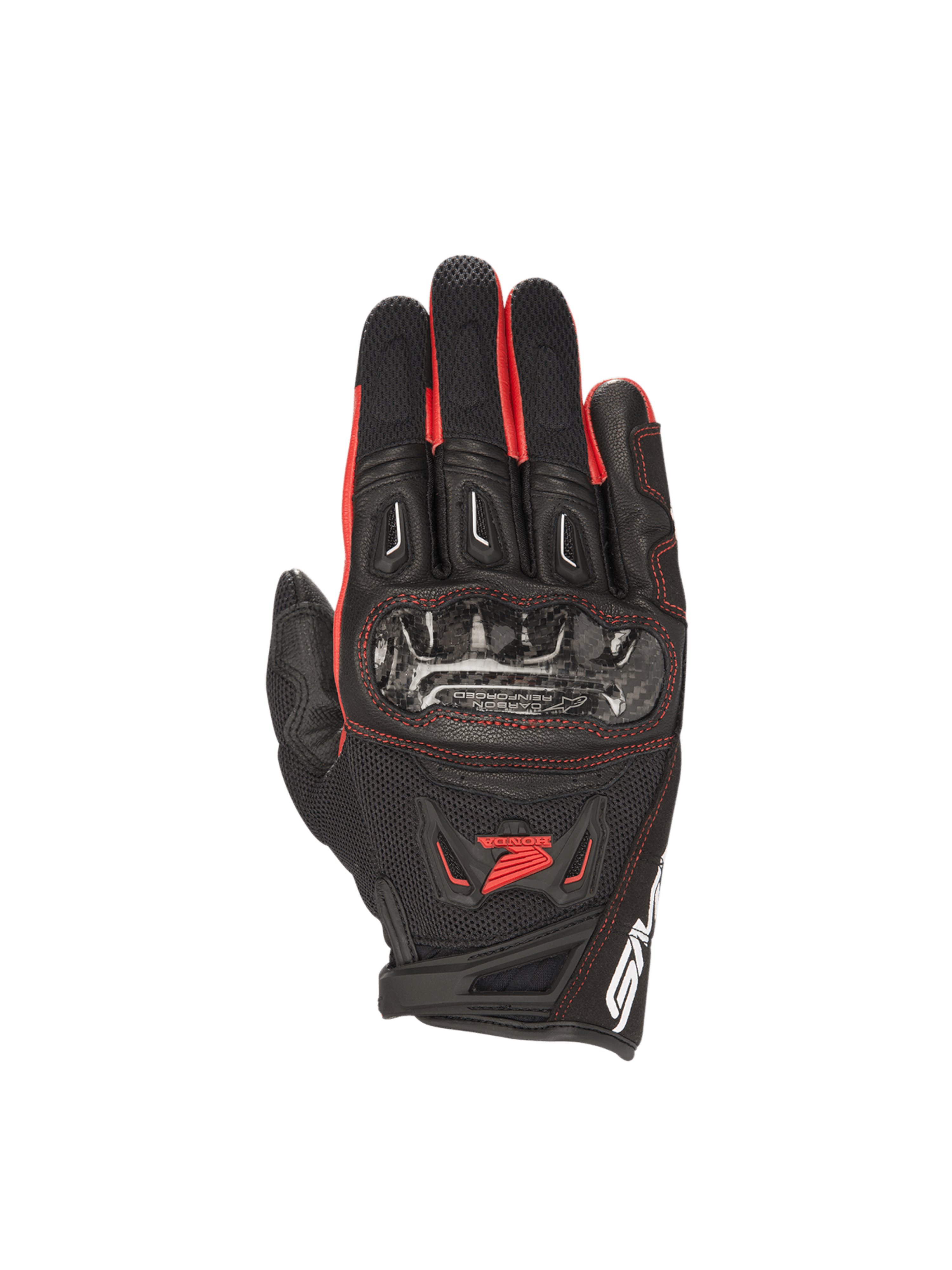 Alpinestars Guanti Honda SMX-2 Air Carbon V2, guanti da moto da uomo, neri e rossi, con protezioni per le nocche in carbonio e mesh 3D traspirante, ideali per uso stradale.