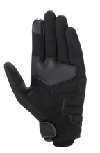 Guanto Alpinestars Honda Copper, Nero, vista del palmo di un guanto da moto urbano in camoscio sintetico, con area del palmo rinforzata, punta del dito compatibile con touchscreen e chiusura del polso a strappo.