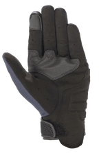 Guanti Alpinestars Copper, guanti da moto, Mood Indigo, vista del palmo con costruzione interamente in camoscio sintetico, imbottitura rinforzata, punta del dito compatibile con touchscreen e pannello in mesh sul pollice per una protezione urbana leggera.