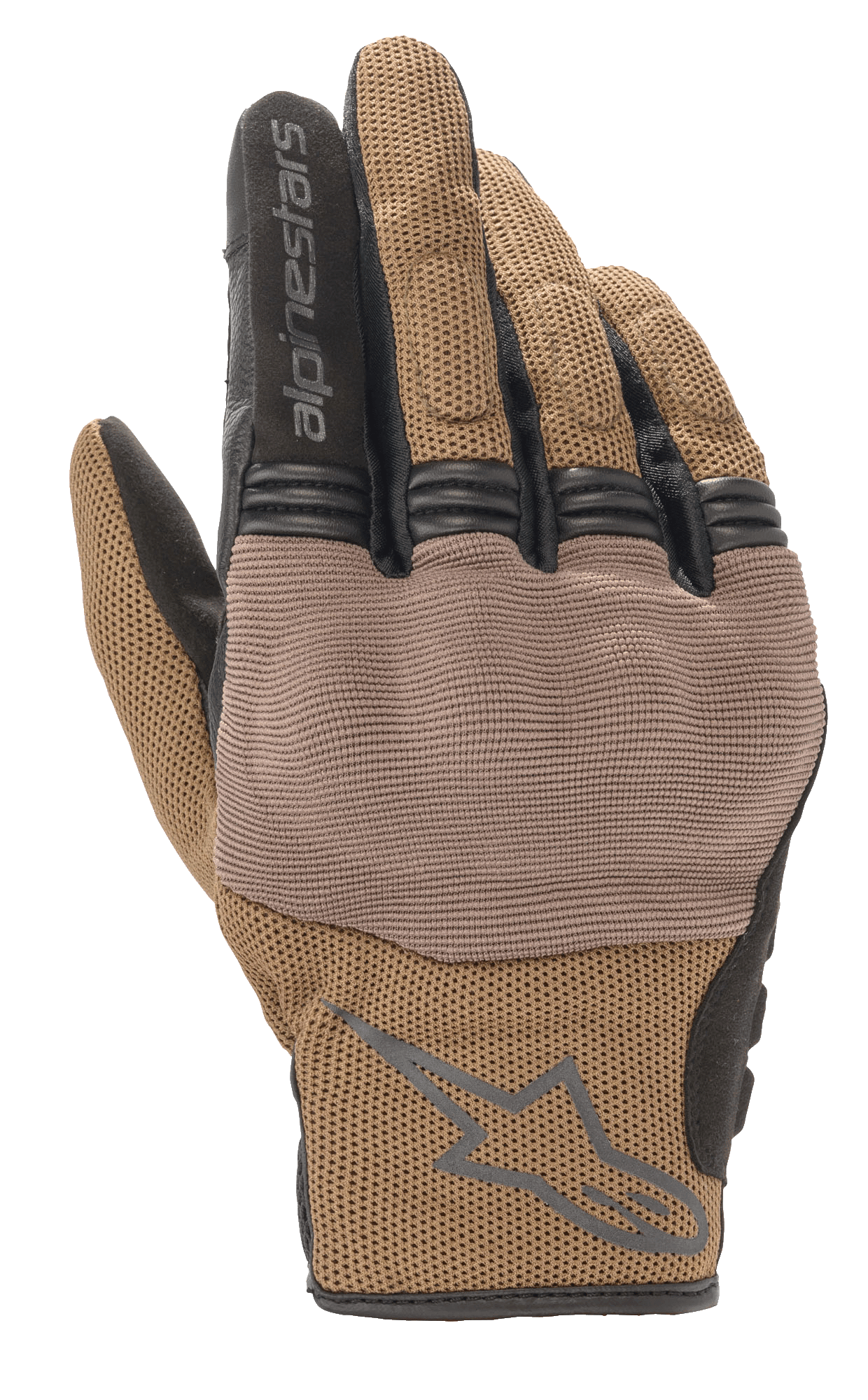 Alpinestars Copper Gloves, guanti da moto urban, marrone teak e nero, costruzione in mesh traspirante, pannello testurizzato sulle nocche, polsino corto con logo e marchio Alpinestars