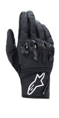 Guanti Alpinestars Morph Street, guanti da moto neri a polsino corto, tessuto con trama MorphTech Weave con protezione nocche nera lucida, vistoso logo bianco sul polsino, abbigliamento da moto urbano