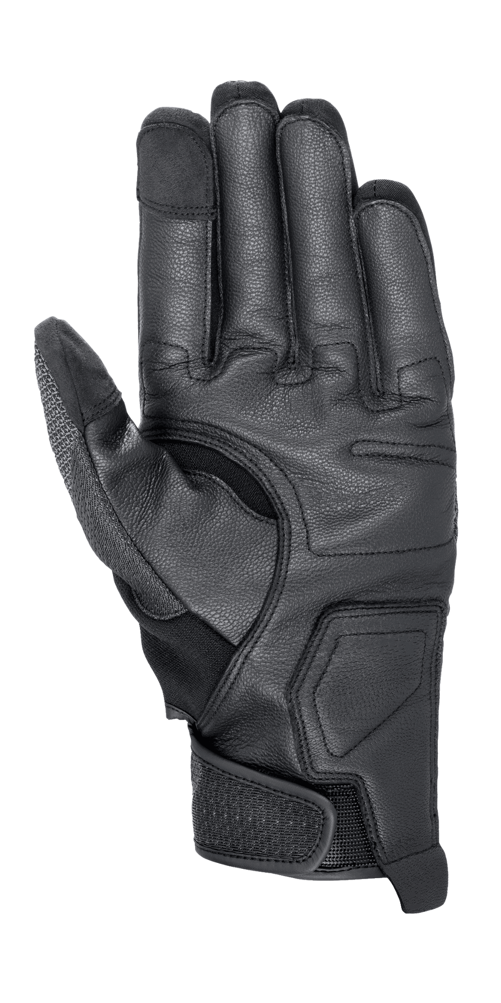 Alpinestars Morph Street Gloves, guanti da moto, nero, vista del palmo con pannelli protettivi rinforzati, punte delle dita compatibili con touchscreen e cinturino regolabile sul polso per una calzata sicura