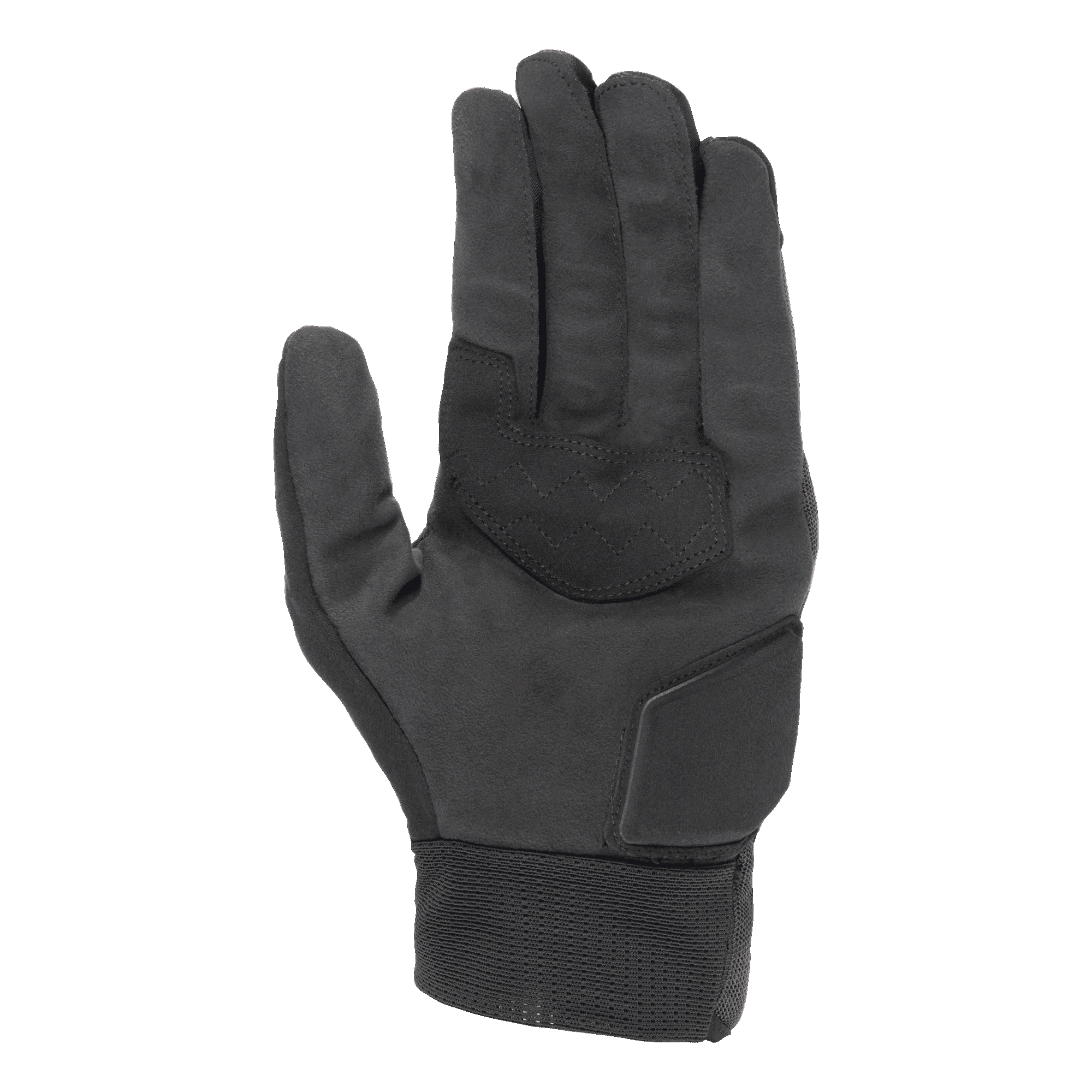 Guanti Alpinestars Stated Air, colore nero, vista del palmo con texture in morbido camoscio sintetico, palmo rinforzato con cuciture a zigzag per il grip, protezione imbottita e polsino elastico a coste