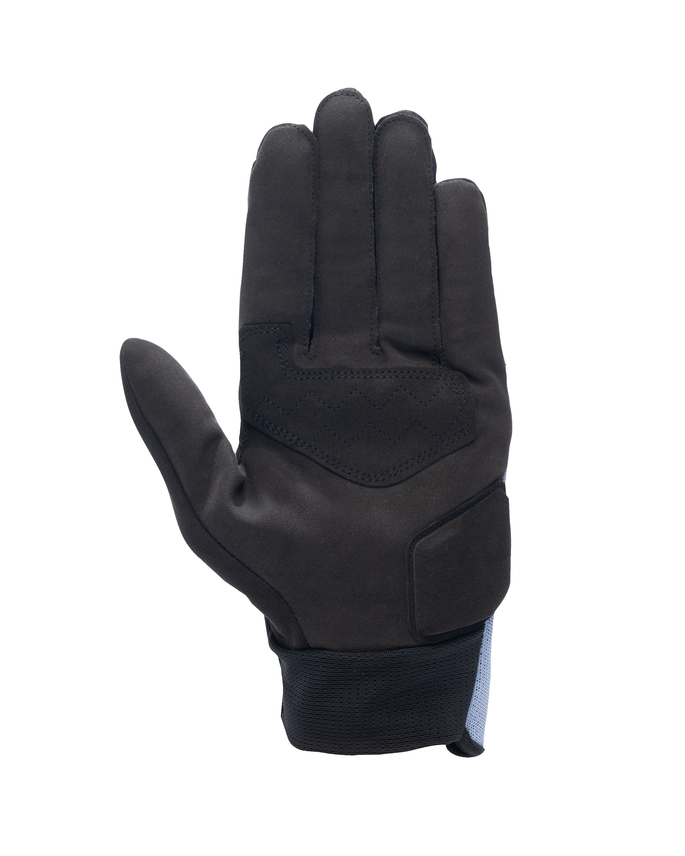 Guanti Alpinestars Stated Air, vista del palmo, Stonewash Blue Black, palmo in camoscio sintetico nero con rinforzi, chiusura del polso a costine, design aerodinamico per la guida urbana estiva in moto