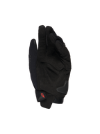Guanti Alpinestars SP X 1, guanti da moto neri, vista del palmo con sovrapposizioni in pelle sintetica, zone d'impatto rinforzate, slider del palmo in TPR, chiusura del polsino corta con logo rosso, protezione per guida sportiva