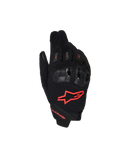 Guanti Alpinestars SP X 1, guanti da moto racing, nero e rosso fluo, con logo rosso sul dorso, protezioni nocche nere ergonomiche, struttura in tessuto mesh e design elegante a polsino corto per guida sportiva