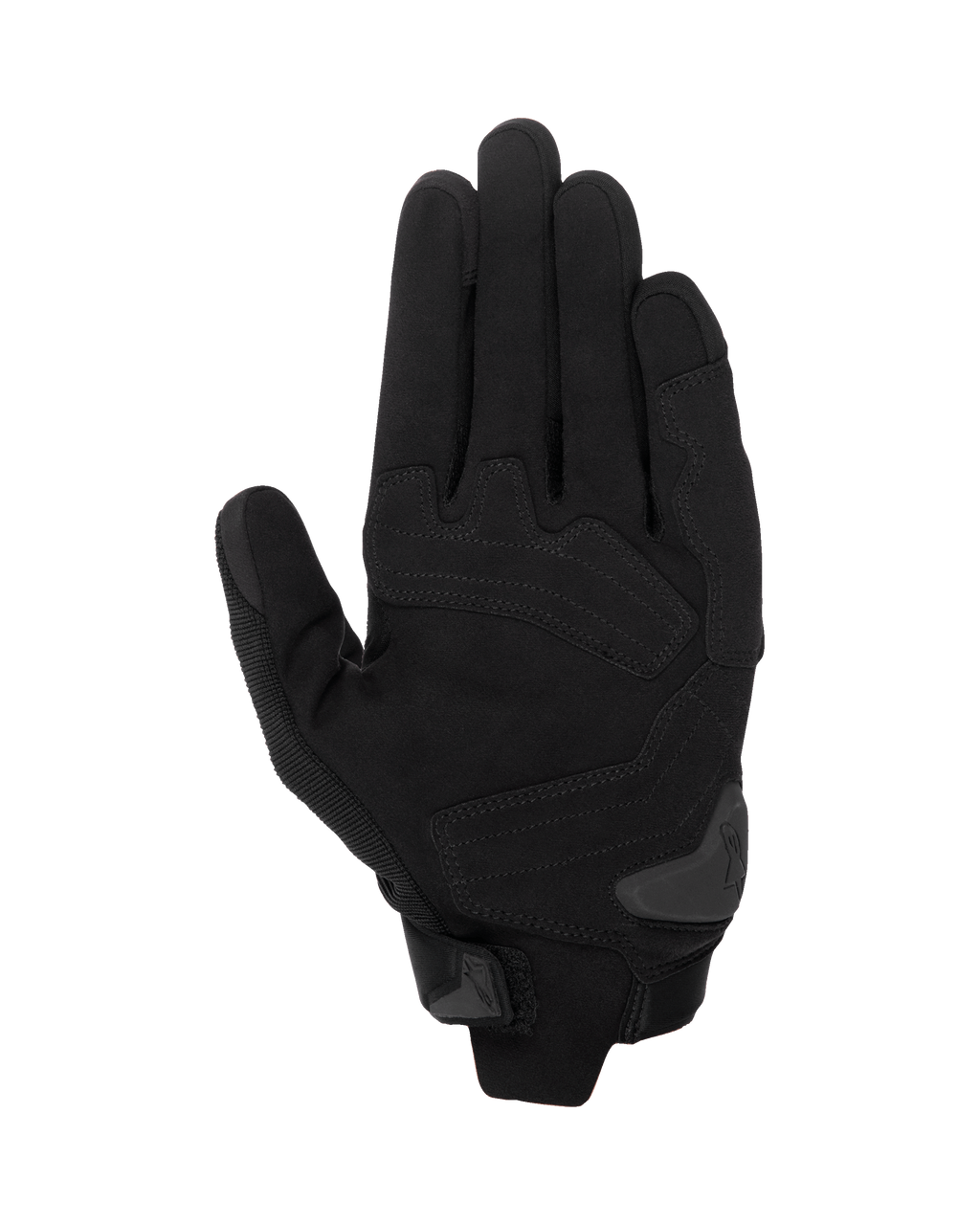 Guanti Alpinestars SP X 1, guanti da moto Nero/Nero, vista del palmo con costruzione in pelle sintetica e zone d'impatto rinforzate, slider del palmo in TPR e chiusura del polsino compatta