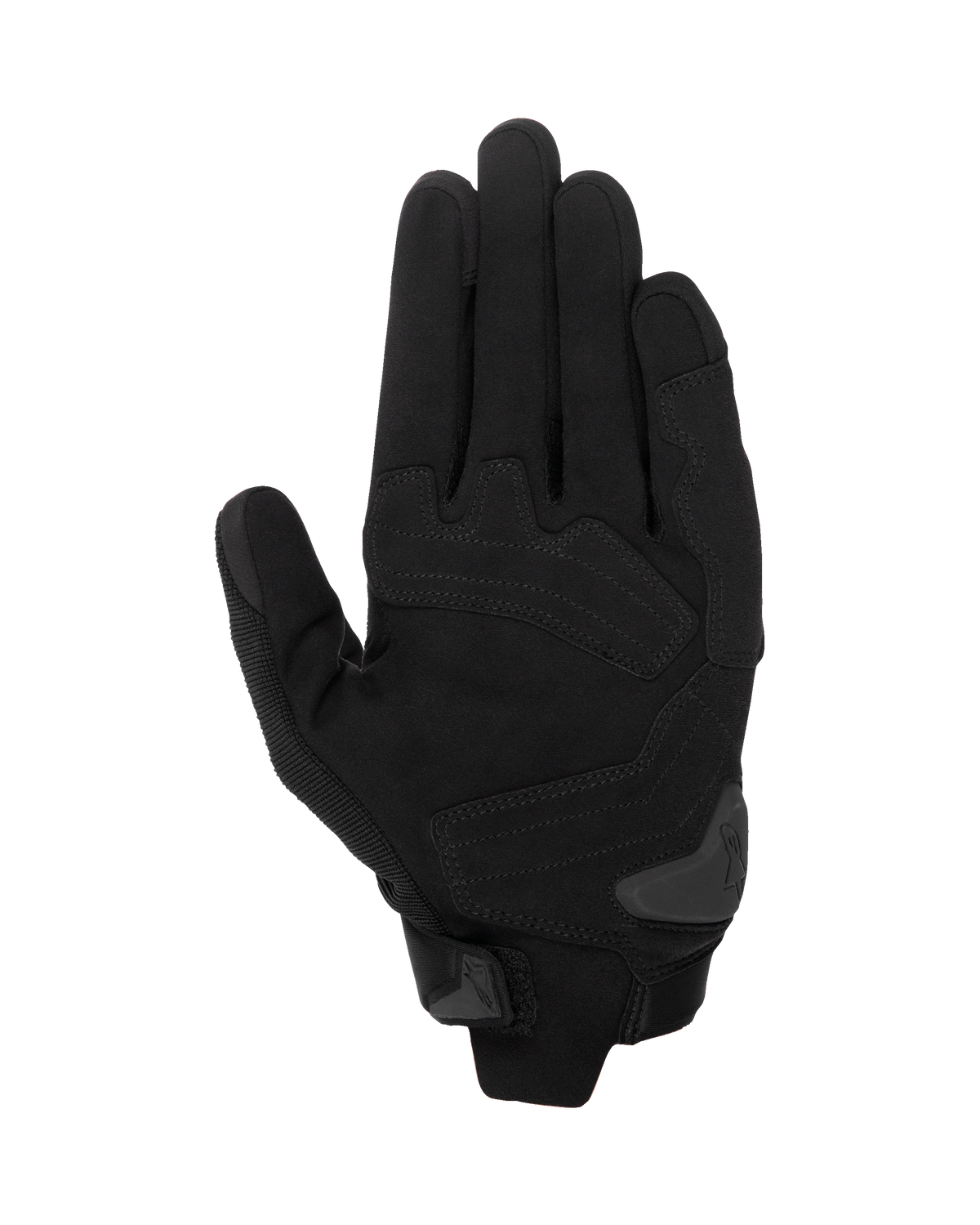 Guanti Alpinestars SP X 1, guanti da moto Nero/Nero, vista del palmo con costruzione in pelle sintetica e zone d'impatto rinforzate, slider del palmo in TPR e chiusura del polsino compatta