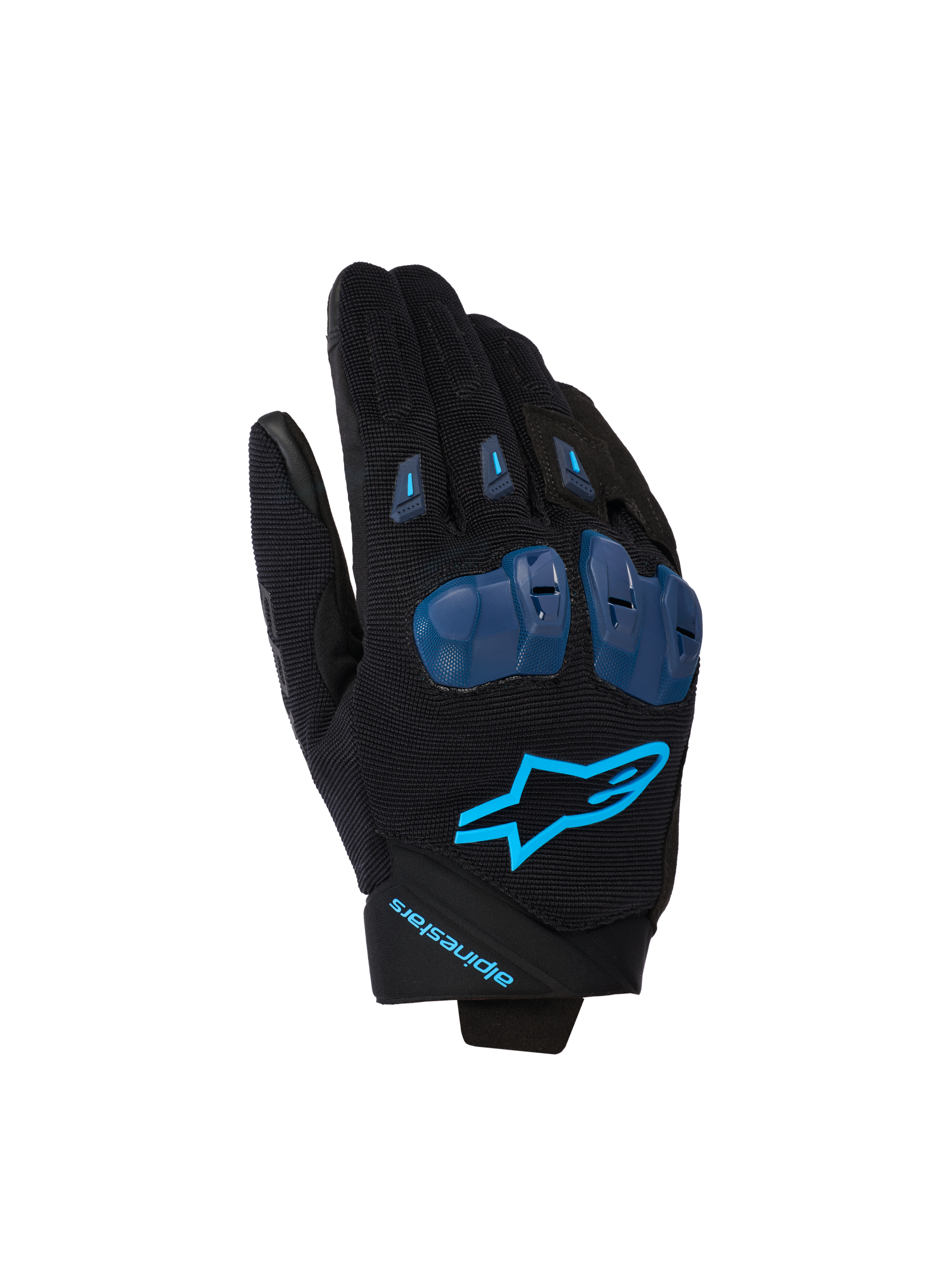 Alpinestars SP X 1, guanti da moto racing, nero e blu Blithe, con protezioni per le nocche in TPR blu, logo a stella blu brillante sul dorso, costruzione in tessuto elasticizzato, design sportivo con dettagli orientati alle prestazioni