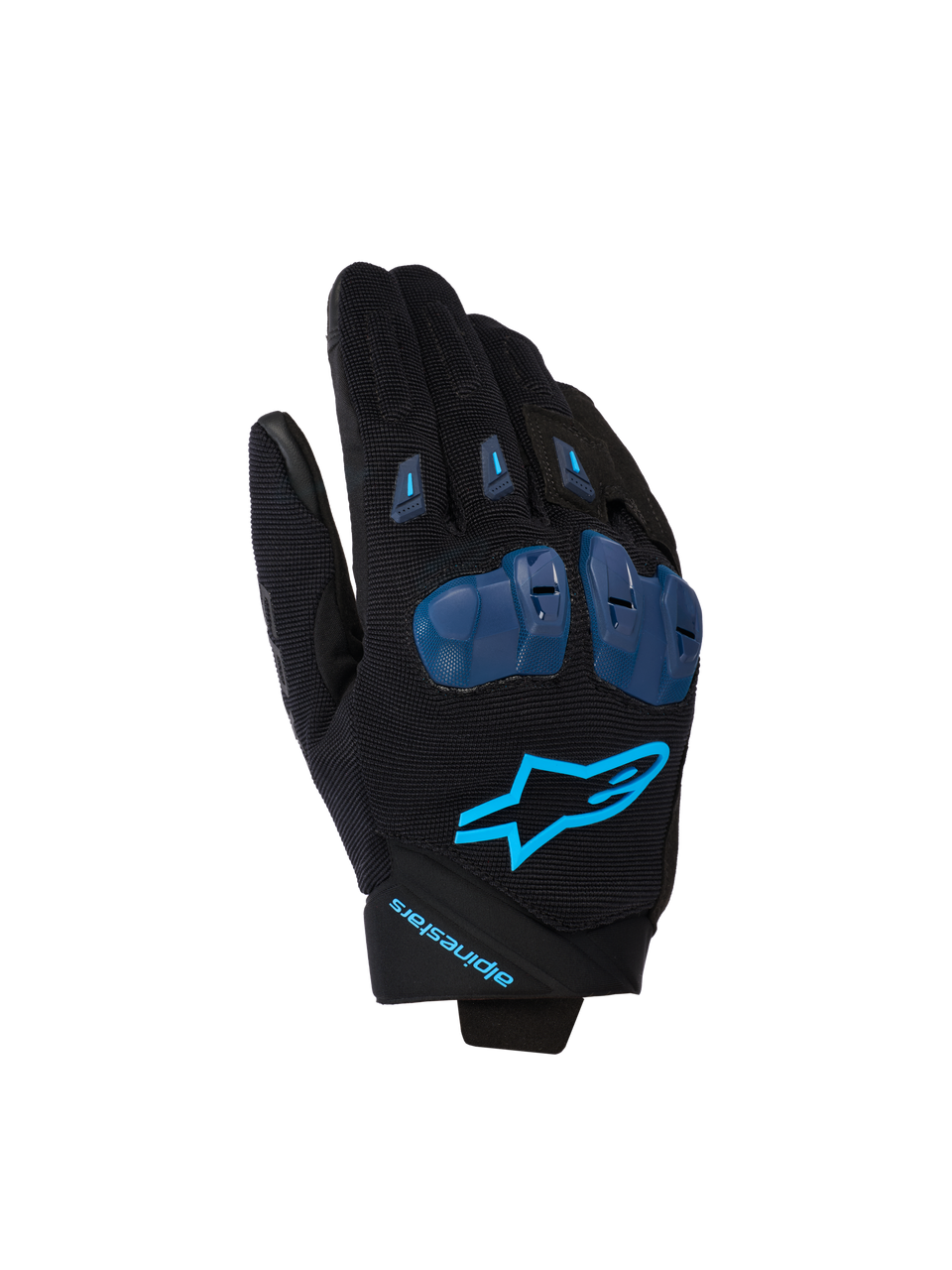 Alpinestars SP X 1, guanti da moto racing, nero e blu Blithe, con protezioni per le nocche in TPR blu, logo a stella blu brillante sul dorso, costruzione in tessuto elasticizzato, design sportivo con dettagli orientati alle prestazioni