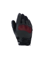 Alpinestars Mogress Airflow Gloves, guanti da moto, neri e rossi, vista del dorso con protezione delle nocche in rete rossa, pannelli in mesh 3D traspirante, design a polsino corto con cinturino a strappo, stile urban riding