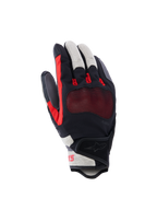 Guanti Alpinestars Mogress Airflow, guanti da moto, nero, rosso e bianco ecru, caratterizzati da dorso traforato al laser con inserti in mesh 3D, protezione nocche trasparente, design a polsino corto, abbigliamento urbano estivo