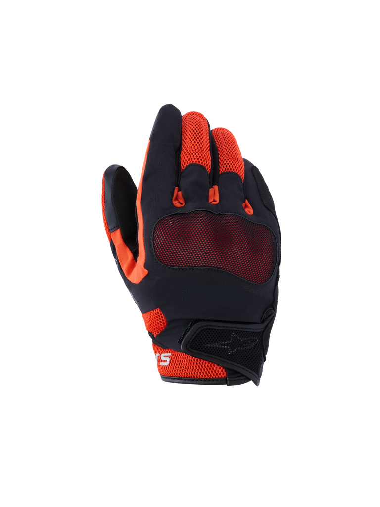 Alpinestars Mogress Airflow Gloves, guanti da MTB unisex, nero e arancione, tessuto mesh traspirante sulle dita, palmo nero con texture antiscivolo, logo bianco, cinturino regolabile al polso