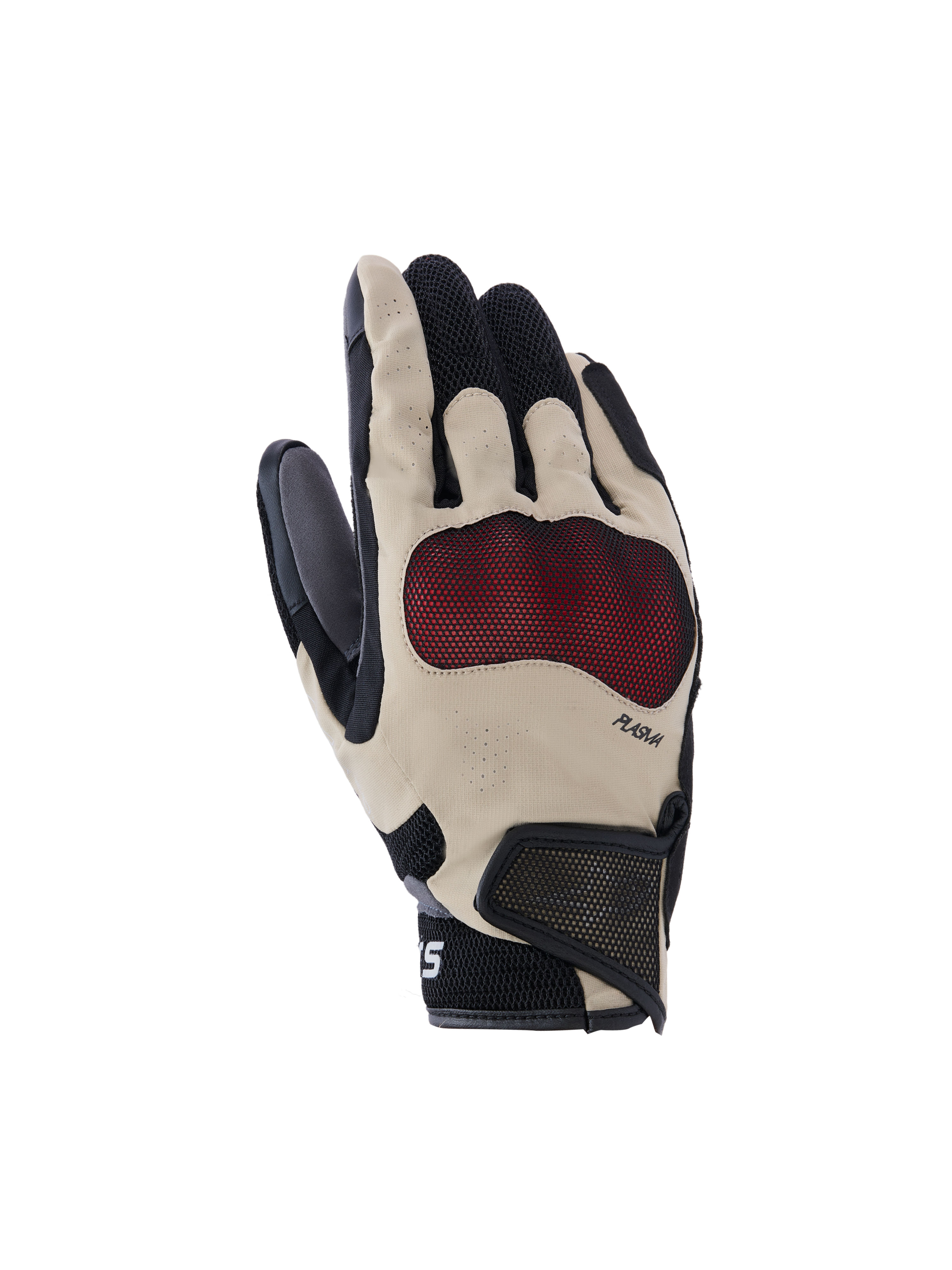 Alpinestars Mogress Airflow Gloves, guanti da moto beige, neri e rossi, con protezione nocche Nucleon Plasma rossa, dita perforate al laser, pannelli in mesh 3D per la ventilazione e polsino corto con cinturino in velcro
