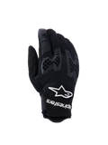Guanti Alpinestars Manti Air, guanti da moto neri, con mesh traspirante e protezione nocche a nido d'ape testurizzata, logo e scritta Alpinestars bianchi sul polso, design leggero per guida adventure estiva