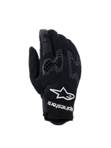 Alpinestars Manti Air Gloves, guanti da moto neri con protezioni rigide sulle nocche, logo bianco con stella, superficie texturizzata, chiusura al polso con cinturino, design ergonomico sportivo