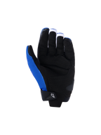 Guanti Alpinestars FQ20 SP X 1, guanti da moto, blu, nero e rosso fluo, vista del palmo con costruzione in pelle sintetica nera, pannelli di presa e zone d'impatto rinforzati, tessuto blu sul lato del pollice, design sportivo racing elegante