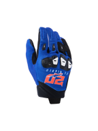 Guanti Alpinestars FQ20 SP X 1, guanti da moto sportivi, blu, nero e rosso fluo, con loghi El Diablo e 20 sul dorso, parte superiore in mesh tessile con protezione delle nocche nera, design aerodinamico per corse e guida sportiva