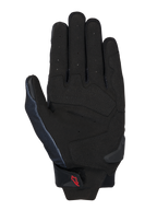 Guanti Alpinestars MM93 Spx 1, nero, vista del palmo con costruzione in pelle sintetica e zone d'impatto rinforzate, dita traforate per la ventilazione, slider del palmo in TPR e piccolo logo Alpinestars rosso sul cinturino del polso.