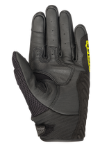 Guanti Alpinestars SMX-1 Air V2, guanti da moto a polsino corto, nero e giallo fluo, vista del palmo con dita in pelle traforata, pannello del pollice in mesh e zona di grip rinforzata, progettati per la guida su strada estiva