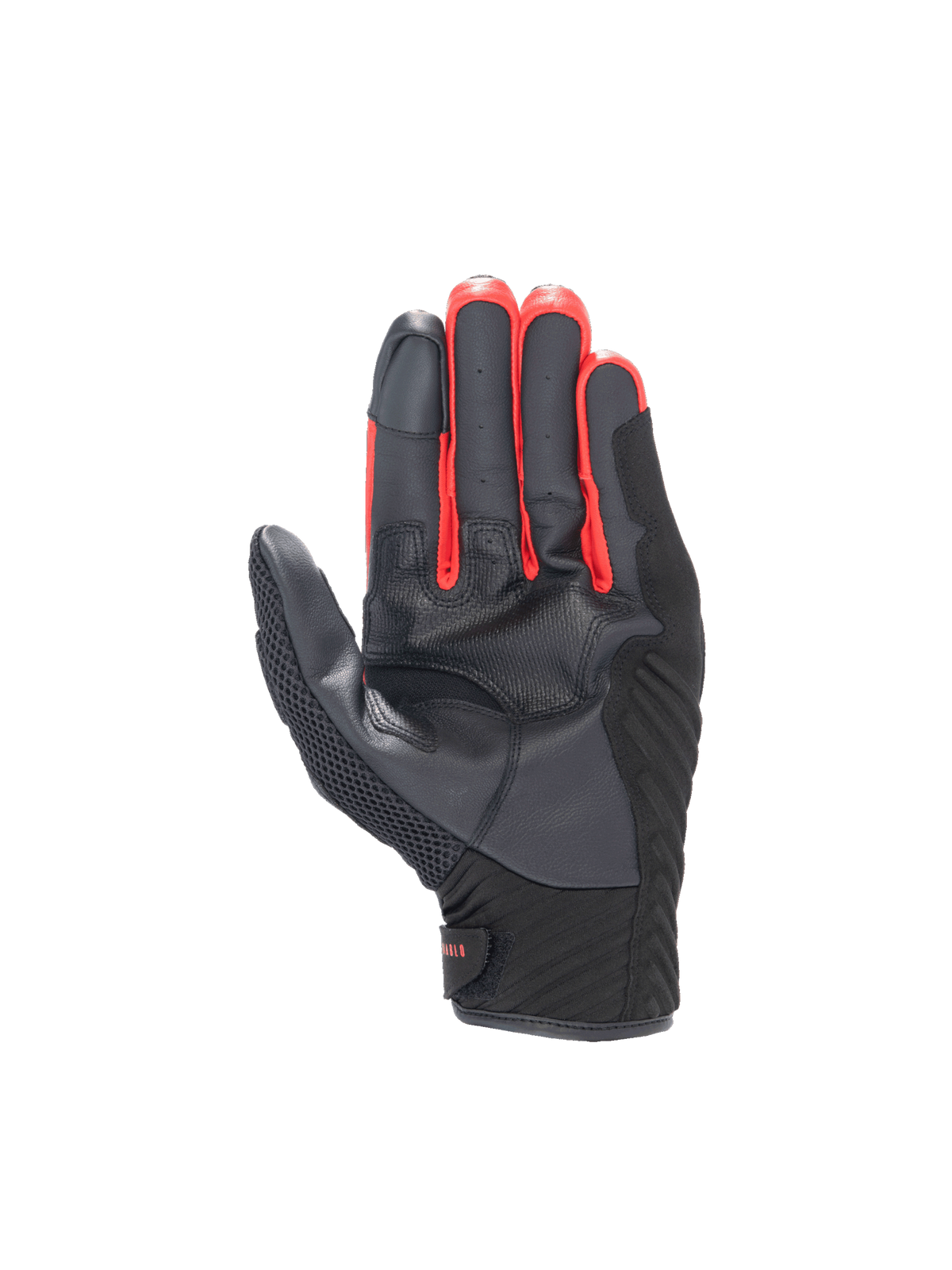 Guanti Alpinestars FQ20 SMX-1 Air V2 Monster, guanti da moto da uomo, neri e rossi, in pelle e mesh, vista del palmo con zona di grip, ideali per guida stradale e urbana