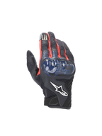 Alpinestars Guanti FQ20 SMX-1 Air V2 Monster, guanti da moto estivi da uomo, nero e blu, pelle e mesh traspirante con protezione nocche rigida, grafica El Diablo e logo Monster Energy.
