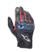 Alpinestars FQ20 SMX-1 Air V2 Monster Gloves, guanti sportivi da moto, nero con dettagli rossi e blu, con protezione rigida blu per le nocche, pannelli di ventilazione in mesh, grafiche firmate Fabio Quartararo e logo Monster Energy sul dito indice