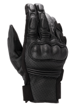Alpinestars Phenom Leather Air Gloves, guanti da moto neri, costruzione in pelle di capra traforata, protezione rigida integrata sulle nocche, inserti elasticizzati a fisarmonica sulle dita e chiusura a polsino corto