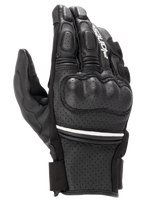 Alpinestars Phenom Leather Air Gloves, guanti da moto a polsino corto, neri con una sottile striscia bianca, caratterizzati da una struttura in pelle di capra traforata, protezione rigida per le nocche e dita imbottite