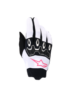 Alpinestars guanti Stella Full Bore V2, guanti da motocross da donna, bianco e nero con rosa fluo, logo a stella rosa, protezione nocche in TPR nero e tessuto elasticizzato traspirante per il fuoristrada