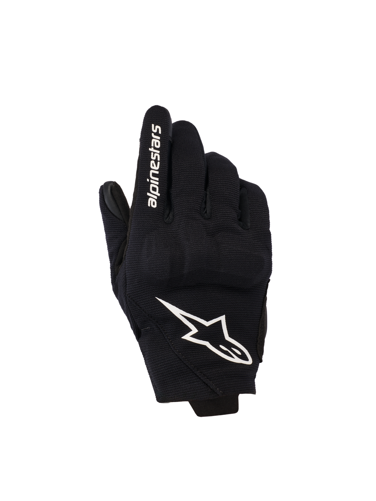 Guanti Alpinestars Reef Donna V2, nero e bianco, guanti da moto a polsino corto, dorso in tessuto con protezione delle nocche in TPU 3D, logo a stella bianco e scritta sull'indice