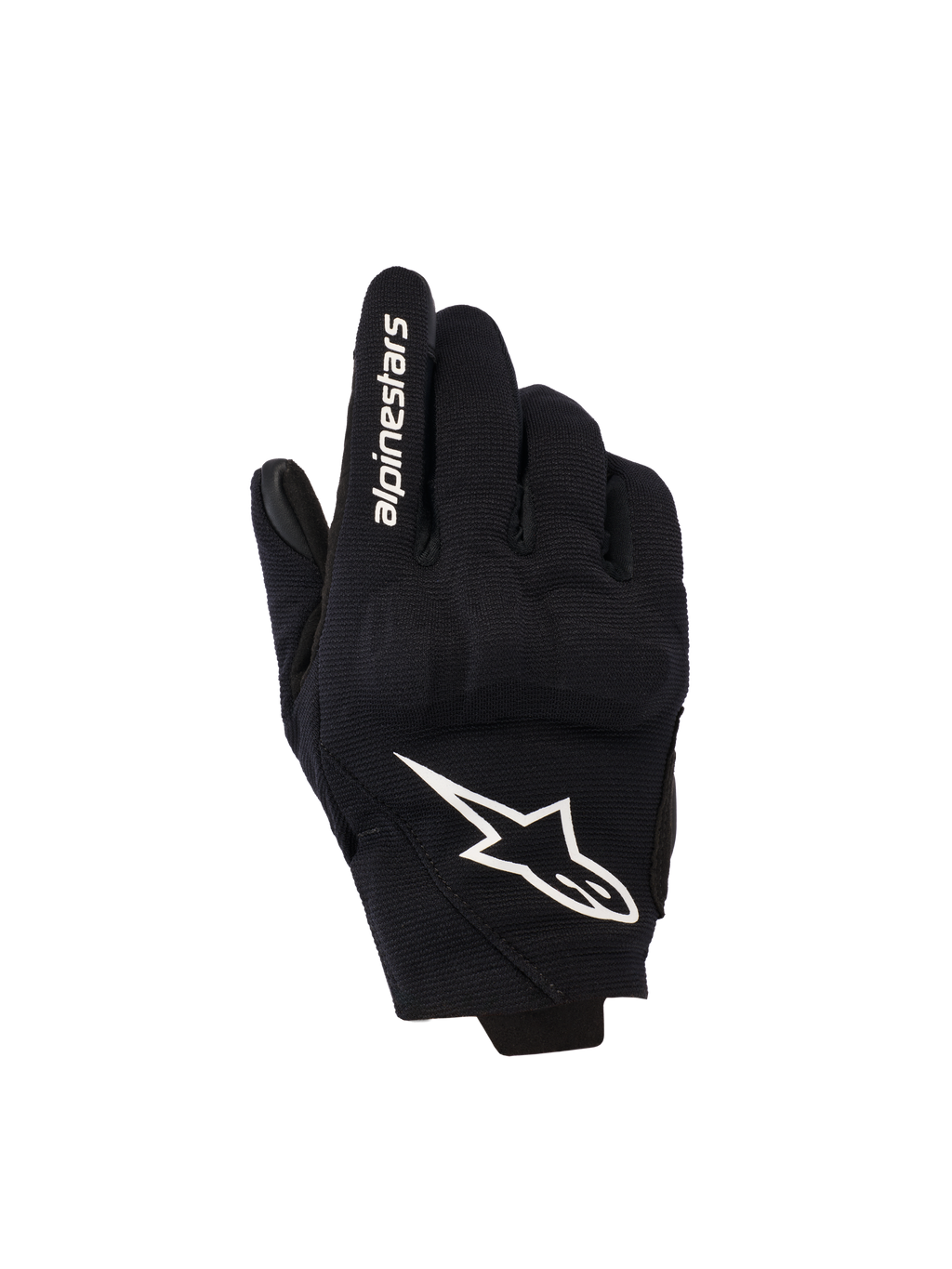 Guanti Alpinestars Reef Donna V2, nero e bianco, guanti da moto a polsino corto, dorso in tessuto con protezione delle nocche in TPU 3D, logo a stella bianco e scritta sull'indice