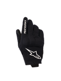 Guanti Alpinestars Reef Donna V2, nero e bianco, guanti da moto a polsino corto, dorso in tessuto con protezione delle nocche in TPU 3D, logo a stella bianco e scritta sull'indice