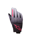 Alpinestars Reef Women's V2 Gloves, guanti da moto, grigio nero e rosa fluo, tessuto con sfumatura dal grigio al nero e dettagli del logo in rosa, protezione nocche integrata e design a polsino corto, abbigliamento urban contemporaneo da donna