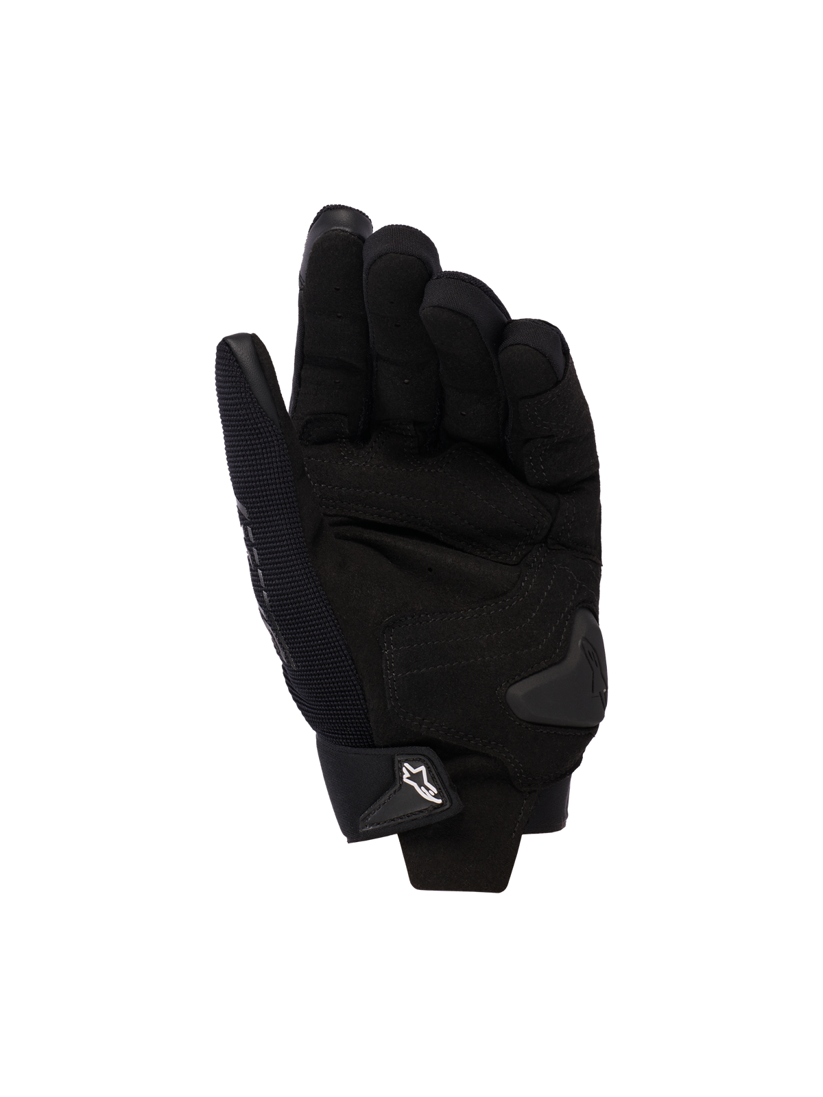 Alpinestars Stella SP X 3, guanti da moto da donna, nero, vista del palmo con rinforzi in pelle sintetica, slider del palmo in TPU e chiusura del polso regolabile con logo bianco