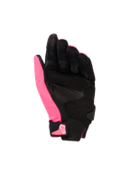Guanti Alpinestars Stella SP X 3, guanti da moto da donna, Diva Pink nero e bianco, vista del palmo con pelle traforata e rinforzi sintetici, palmo nero con pollice rosa, chiusura del polso in velcro con logo rosa, design sportivo ergonomico
