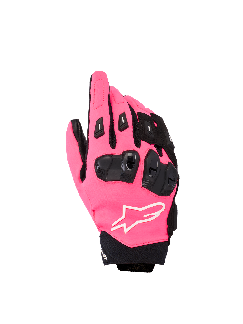 Guanti Alpinestars Stella SP X 3, guanti da moto sportivi da donna, rosa e nero, con protezioni per le nocche in TPU nero, dettaglio logo bianco e struttura in tessuto a polsino corto