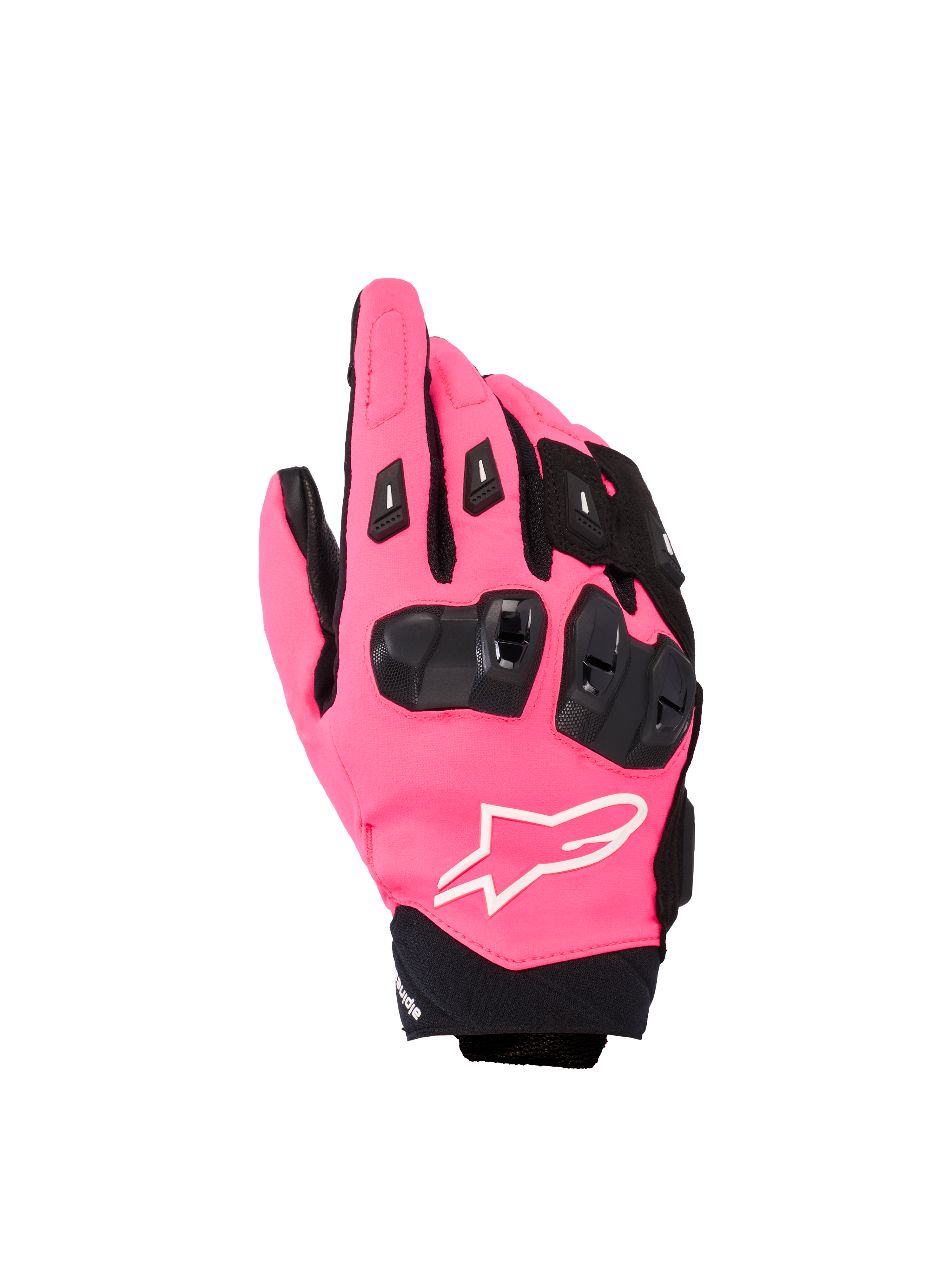 Guanti Alpinestars Stella SP X 3, guanti da moto sportivi da donna, rosa e nero, con protezioni per le nocche in TPU nero, dettaglio logo bianco e struttura in tessuto a polsino corto