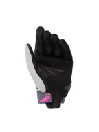 Guanti Alpinestars Stella SP X 3, guanti da moto da donna, vista del palmo, grigio medio asfalto nero con logo rosa sul cinturino del polso, palmo in pelle traforata per grip e ventilazione, design sportivo per la guida su strada