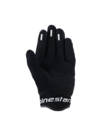 Guanti Alpinestars Stella Mogress Airflow, guanti da moto urban da donna, nero, vista del palmo con rinforzo sintetico, mesh 3D traspirante su pollice e polsino, branding Alpinestars bianco sul polsino corto